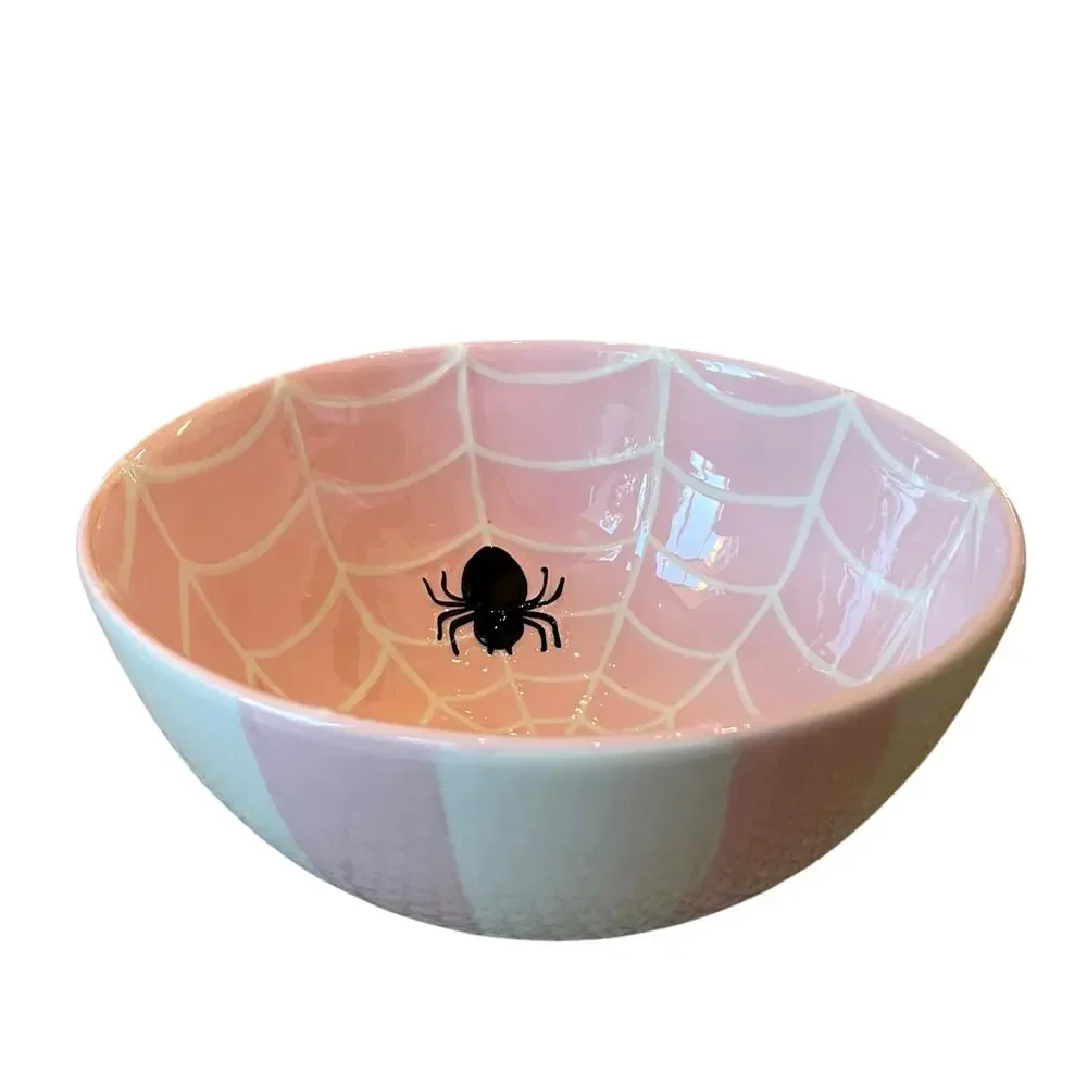 Pink & White Striped Spider Web Candy Bowl 10